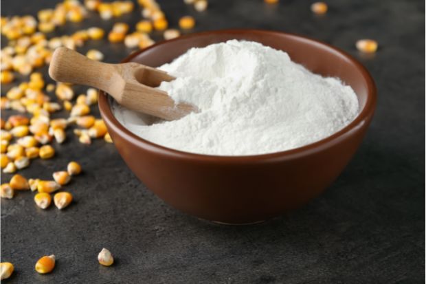 Bowl of corn starch that can be used as a substitute for corn flour in pavlova
