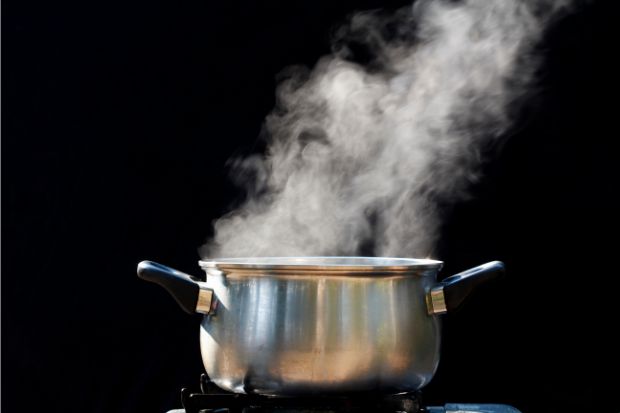 Pot of steaming water with caffeine that won't cook out