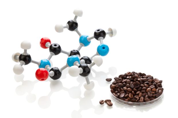 Coffee beans next to caffeine molecule that does not cook out