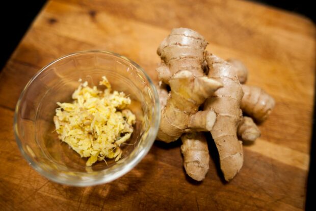 Minced and crushed ginger in a bowl