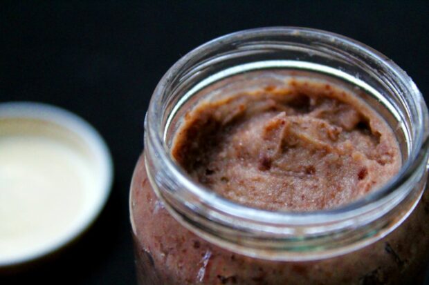 Jar of bean puree to be used as masa harina substitute in chili