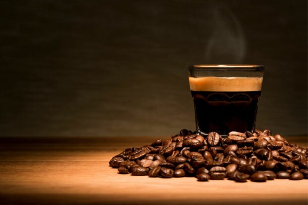 Coffee beans and espresso for tiramisu