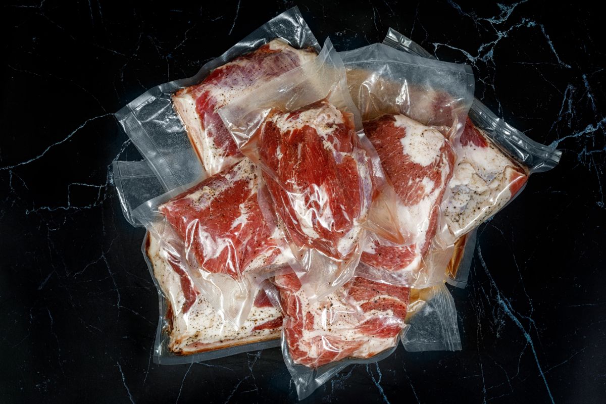 Meat in packaging for sous vide cooking