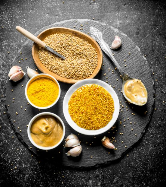Mustard, garlic, and gluten-free mustard flour